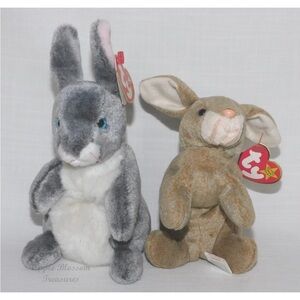 Ty Beanie Babies - 2 Bunnies/Rabbits w/Tags - Nibbly 1999 & Hopper 2000